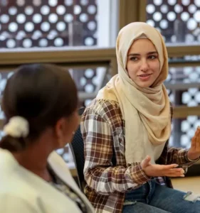 Young Woman in Hijab Speaking 